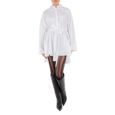 Max Mara Tea Cotton Poplin Belted Shirt In White