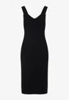 Max Mara Black Teak Compact Viscose Midi Dress In Black