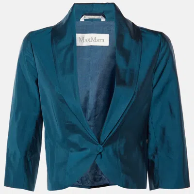 Pre-owned Max Mara Teal Blue Satin Button Front Blazer M