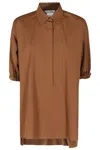 Max Mara Collared Asymmetrical Top Elbow-length Sleeves In Brown