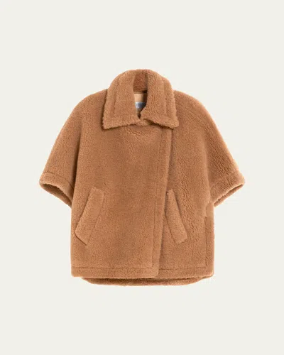 Max Mara Tebe Camel Wool Teddy Cape In Brown