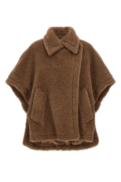 Max Mara Collared Cape With Front Pockets And Short Sleeves In Brown