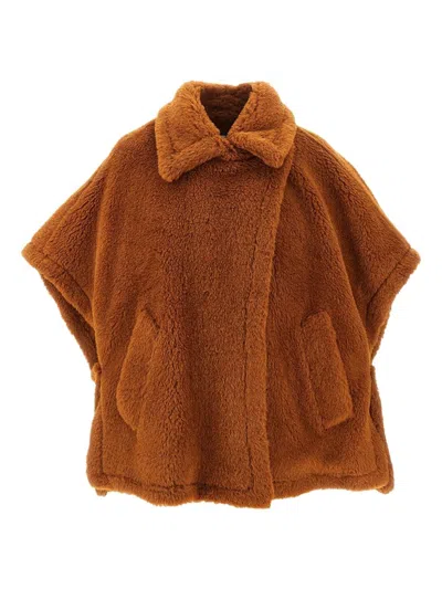 Max Mara Tebe Wool Cape In Brown
