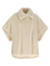Max Mara Alpaca Blend Teddy Cape With Faux Fur Texture In Neutral