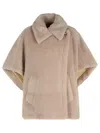 Max Mara Alpaca Blend Teddy Cape With Faux Fur Texture In Neutral
