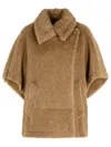 Max Mara Teddy-fabric Oversized-collar Cape In Brown
