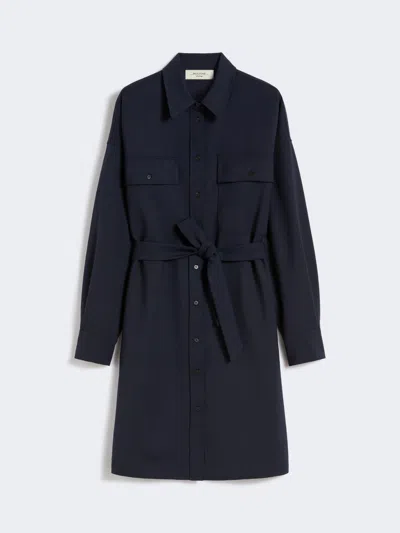 Max Mara Tech Wool Shirt Dress In Blue