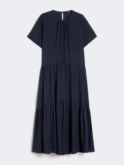 Max Mara Technical Cotton Canvas Dress In Blue