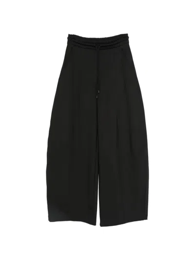 Max Mara Technical Cotton T-shirt Trousers With Elasticated Drawstring Waist In Black