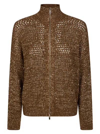 Max Mara Technical Jersey Zip-up Sweatshirt In Brown