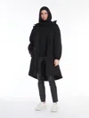 Max Mara Natalin Belted High-low Hooded Parka In Black