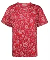 Max Mara Floral-print Crew-neck T-shirt In Burgundy