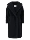 Max Mara Hooded Coat With Belt In Black Wool In Black