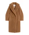 Max Mara Inspired Oversized Camel-silk Double-breasted Overcoat With Lapel Collar In Brown