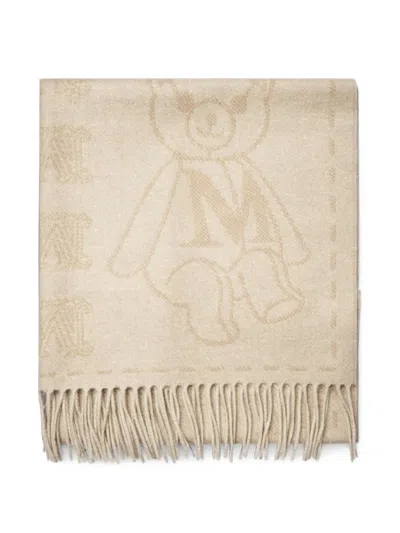 Max Mara Teddy Bear-motif Fringed Scarf In Transparent