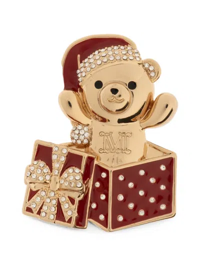 Max Mara Teddy Bear-shaped Crystal-embellished Brooch In Multi