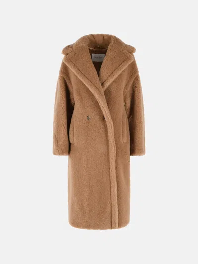 Max Mara Teddy Long Lapel Coat In Camel Silk In Brown
