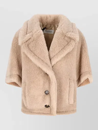 Max Mara Teddy Cape Faux Fur Texture Lapels In Brown