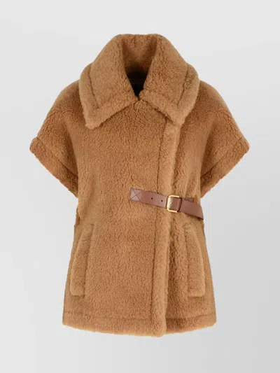 Max Mara Teddy Cape With Belted Waist And Collar In Brown