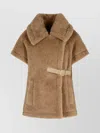 Max Mara Teddy Cape With Belted Waist And Pockets In Neutral