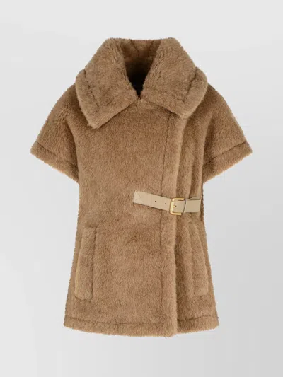 Max Mara Teddy Cape With Belted Waist And Pockets In Neutral