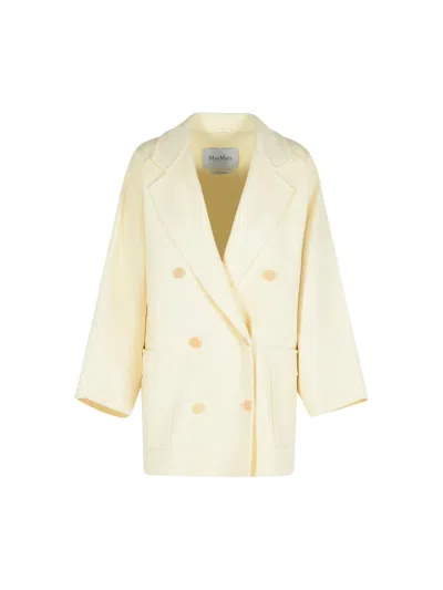 Max Mara 'teddy Crop' White Wool Blend Coat Women