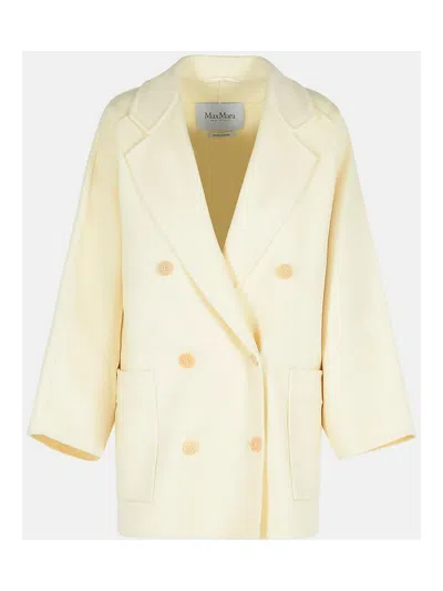 MAX MARA TEDDY CROP WHITE WOOL BLEND COAT