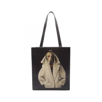 Max Mara Teddy Dog Leather Tote Bag In Black