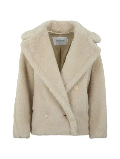 Max Mara Teddy Double-breasted Biker Jacket In Neutral
