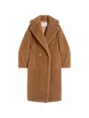 Max Mara Inspired Oversized Camel-silk Double-breasted Overcoat With Lapel Collar In Brown