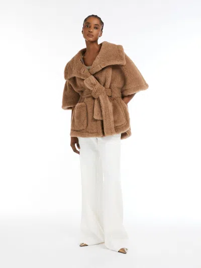 Max Mara Teddy-fabric Belted Cape In Colonial