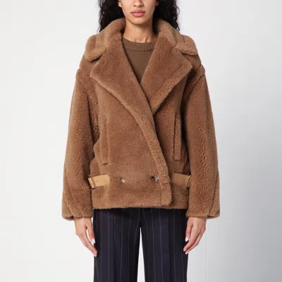 Max Mara Teddy Fabric Biker Jacket In Brown