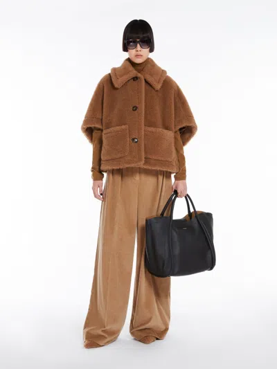 Max Mara Teddy Fabric Boxy Cape In Brown