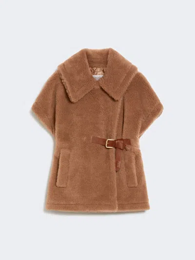 Max Mara Teddy Fabric Cape In Brown
