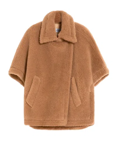 Max Mara Teddy Fabric Cape In Neutral