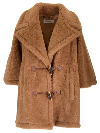 Max Mara Teddy Fabric Cape Coats Beige In Multi