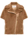 Max Mara Teddy Fabric Biker Jacket Cape In Neutrals
