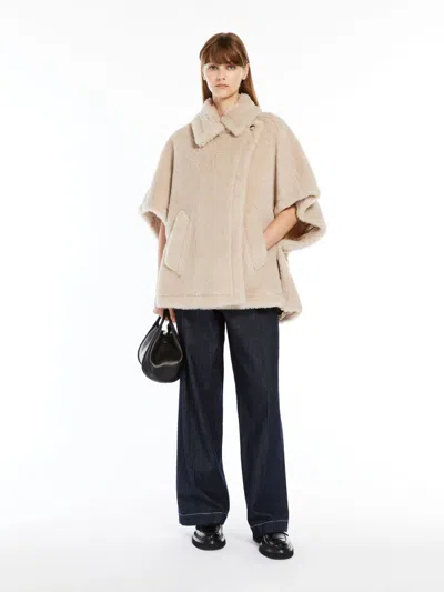 Max Mara Teddy Fabric Cape In Neutral