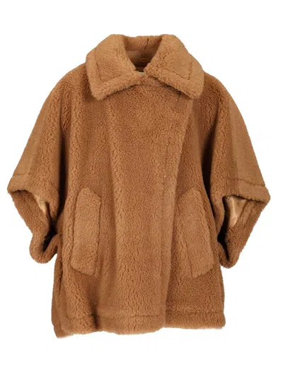 Max Mara Teddy Fabric Cape Scarves And Foulards Beige In Brown