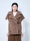 Max Mara Women Teddy Fabric Gilet Cape In Light Brown
