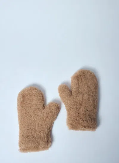 Max Mara Teddy Fabric Mittens In Beige