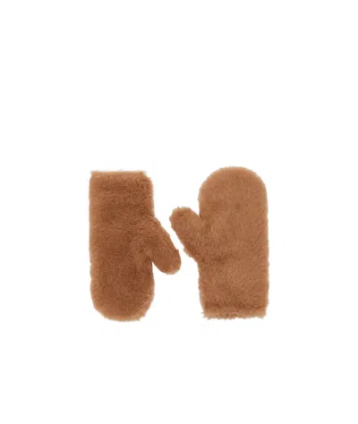 Max Mara Teddy Fabric Mittens In Brown