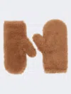 Max Mara Teddy Fabric Mittens Attached String In Camel