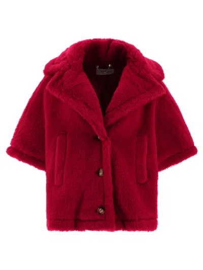 Max Mara Teddy Fabric Short Cloak In Red