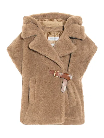 Max Mara Teddy Fabric Vest Cape In Nude