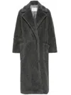 Max Mara Kadiak Teddy Long Coat In Grey