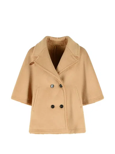 Max Mara Teddy Reversible Cape In Brown