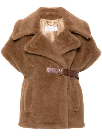Max Mara Lanos 04 Alpava And Cashmere Cape With Belt In Beige