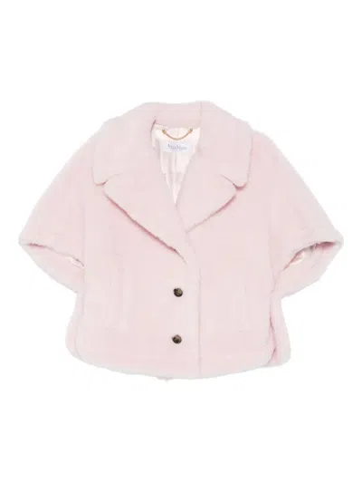 Max Mara Teddy-texture Buttoned Cape In Pink