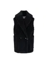 Max Mara Double-breasted Sleeveless Faux Fur Jacket In Brown